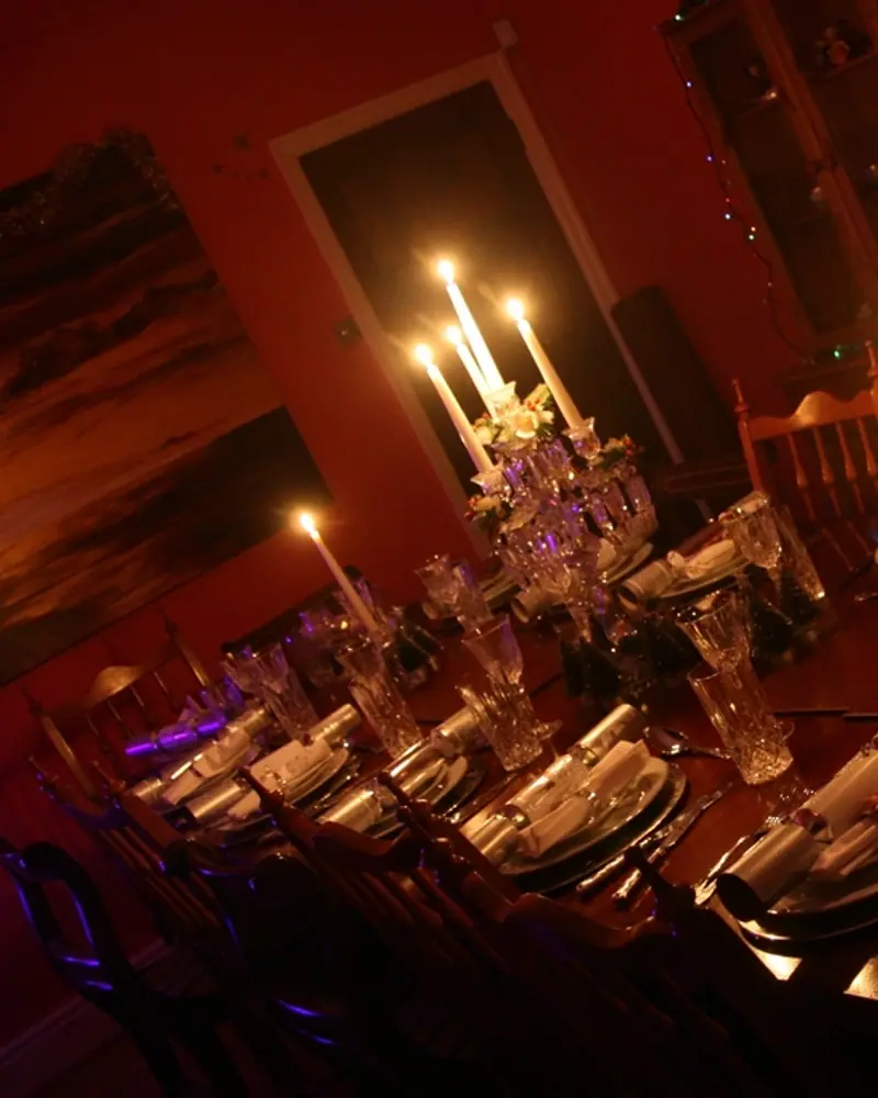 A long table set for a private dinner at Babuka